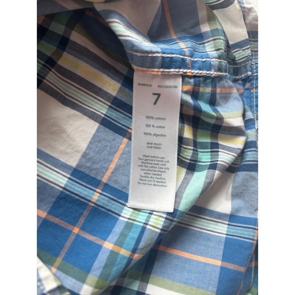 Carter's Plaid Button Down Shirt Kids Boys Size 7 Blue Green Short Sleeve Cotton - Picture 6 of 7